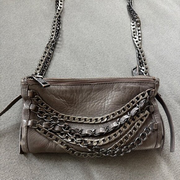 Ash Domino Chain Crossbody Bag in gunmetal grey leather. - Picture 3 of 6